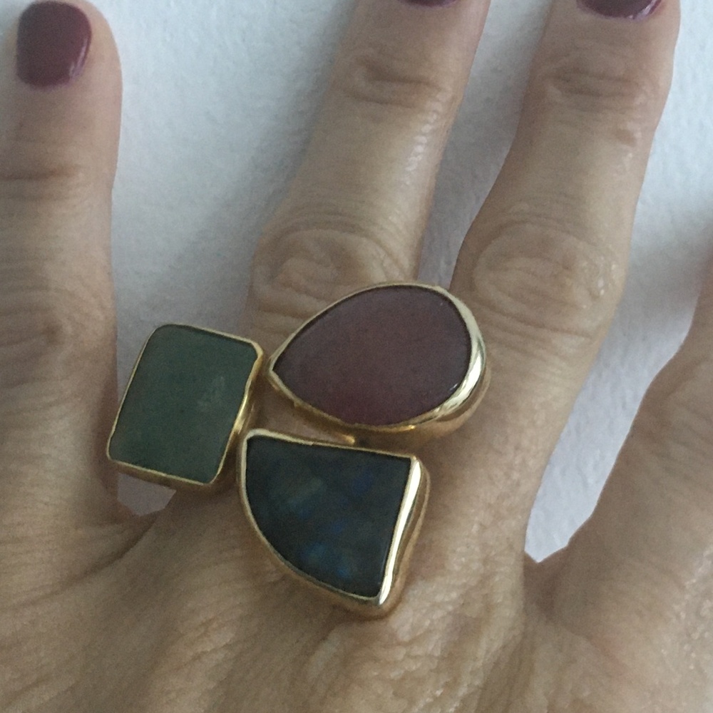 Gold Pl Ring With Agate.Ring Size Adjustable. Nwot - image 4